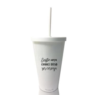Imagem de Kit 4 Copos Com Tampa E Canudo Branco Personalizado - Krystalon