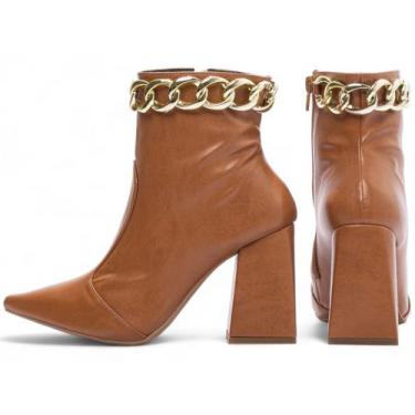 Imagem de Bota Cano Médio Salto Alto Grosso Bloco Bico Fino Feminina 12 cm Caram