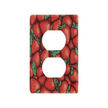 Imagem de Blueangle Placa de parede Juicy Strawberry Duplex Outlets, tamanho padrão, placas de cobertura de tomada elétrica para decoração de quarto de escritório em casa, 4,53 x 2,76 polegadas (49)