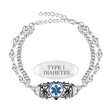 Imagem de Zircobic Pulseira unissex de alerta médico de aço inoxidável – corrente dupla ajustável de coração, joia leve à prova d'água para uso diário, esportes, viagens, corrida, fitness, Adjustable, Aço