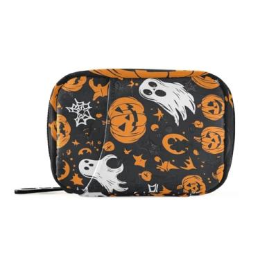 Imagem de Eyanle Estojo organizador de comprimidos de viagem gótico, engraçado, fantasma e abóboras, recipiente semanal, portátil, suporte de medicamentos vitamínicos, bolsa de armazenamento com zíper removível