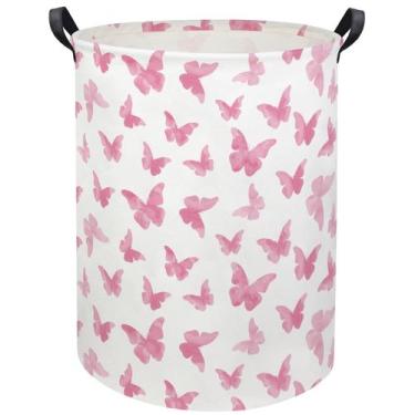Imagem de Cesto de roupa suja TIBAOLOVER Butterfly Pink 40x50cm Poliéster