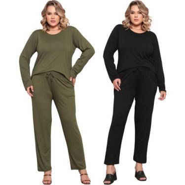 Imagem de Kit 2 Conjunto Plus Size Feminino Manga Comprida Viscolycra - Felicity