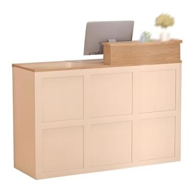 Imagem de Mesa de recepção moderna com gaveta trancável e grande armazenamento - Balcão de varejo para salão de compras (natural, 120 cm/47,2 pol.)