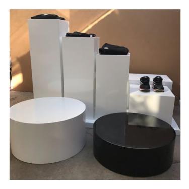 Imagem de Bloco de exibição redondo, suporte de pedestal de exibição para manequim de loja boutique, base de plataforma de elevação de noiva para eventos, fotos de produtos, rodapés (branco, 30 x 30 cm)