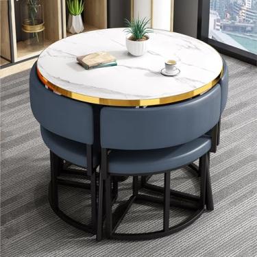 Imagem de Conjunto de mesa de jantar redonda de madeira para 4, mesas de centro de conferência, mesa de negociação e cadeira, conjunto de mesa e cadeira de clube de recepção de escritório, para sala de estar