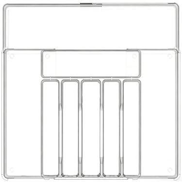 Imagem de Baosia Organizador de gaveta expansível sem BPA – Bandeja de armazenamento ajustável de plástico transparente para talheres de cozinha, facas, garfos e colheres