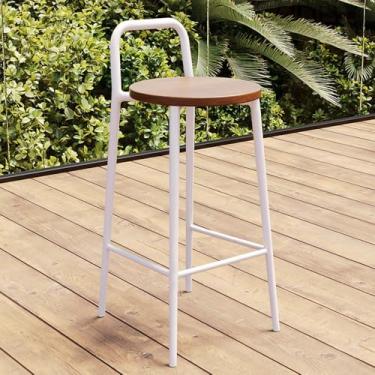 Imagem de Banqueta de bar redonda verde industrial com encosto e apoio para os pés 75 cm - Cadeira de bar para cozinha de café da manhã para decoração de casa moderna