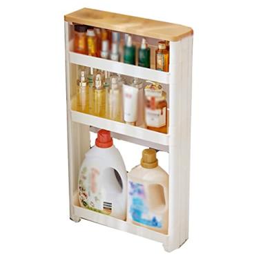 Imagem de Carrinho utilitário branco fino com 4 camadas - Organizador móvel de prateleiras de cozinha, carrinho de armazenamento deslizante para espaços estreitos, lavanderia e uso doméstico, versátil e