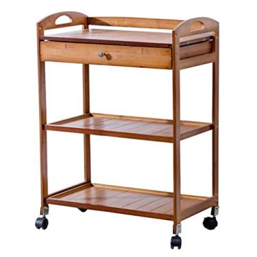 Imagem de Mesa de centro de três níveis mesa lateral móvel pequena mesa de centro multifuncional rack de armazenamento para sala de estar varanda exterior de madeira com polia e gaveta (marrom) mesas centrais