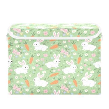 Imagem de Burbuja Caixa de armazenamento de cenoura de coelho com tampa e alças, caixa de armazenamento grande dobrável para prateleiras armário quarto escritório organizador