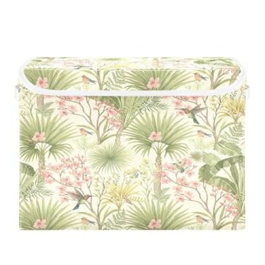 Imagem de Burbuja Caixa de armazenamento florestal retrô com tampa e alças, caixa de armazenamento grande dobrável para prateleiras armário quarto escritório organizador