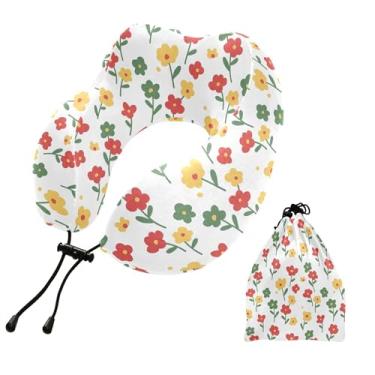 Imagem de Burbuja Almofada de pescoço de flores para viagem, almofada de viagem de espuma viscoelástica para suporte de cabeça de carro de avião dormindo, lavável na máquina e portátil