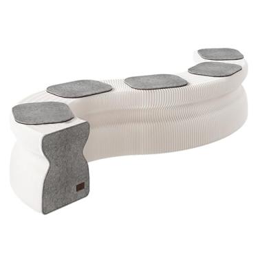 Imagem de Banqueta dobrável moderna de papel artesanal com almofadas, cadeira de sapato portátil para sala de estar, quarto e estudo - design branco elegante (200 x 37 x 42 cm)