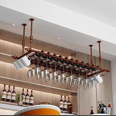 Imagem de Rack de vinho ajustável para pendurar no teto - Suporte de garrafa de vinho de ferro industrial vintage, 120 x 30 cm, perfeito para bar doméstico e amantes de vinho - Solução de armazenamento que