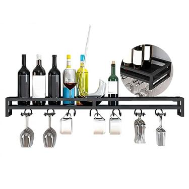 Imagem de Suporte de parede para vinho, cabide de taças de vinho de metal, resistente e durável, suporte de exibição de copo de vinho com prateleira de vidro para cozinha e bar