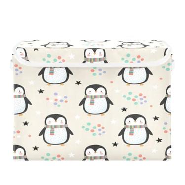 Imagem de Burbuja Caixa de armazenamento de pinguim com tampa e alças, caixa de armazenamento grande dobrável para prateleiras armário quarto escritório organizador