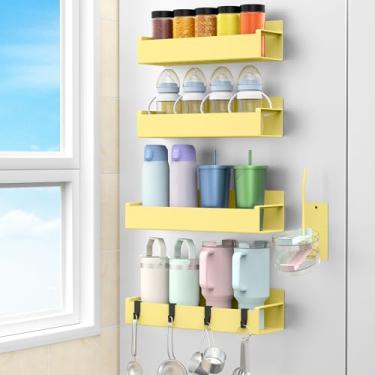 Imagem de HuggieGems Suporte magnético para garrafa de água para geladeira, organizador de copo para Stanley e copo para cozinha, pacote com 4, amarelo