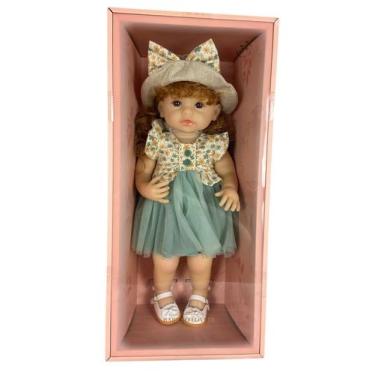 Imagem de Boneca de Porcelana Baby Collection 45cm  Vestido Verde Floral com Cha