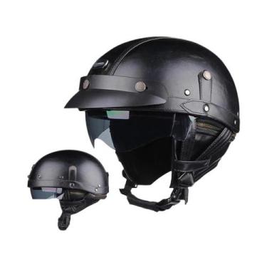 Imagem de Capacete Retro Unissex Em Couro PU Com Lente HD, Capacete Meio Aberto 