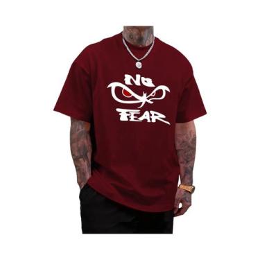 Imagem de Camiseta Masculina Oversized De Algodão Com Estampa 'No Fear' E 'Deter