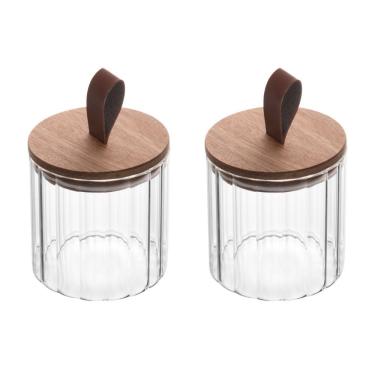 Imagem de Conjunto 02 Potes De Vidro Canelado Com Tampa Hermética De Acácia 560ml Wolff