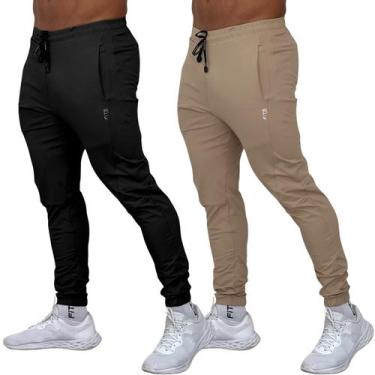 Imagem de Kit 02 Calças Jogger Masculina Em Poliamida De Academia - Fits Gym, Pr