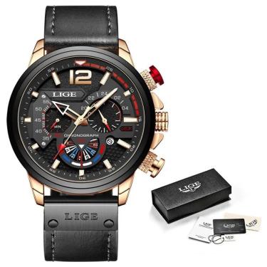 Imagem de Relógio Masculino Quartzo Cronógrafo de Luxo Ouro Preto com Design Sofisticado Elashopp