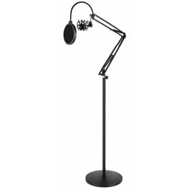 Imagem de Kit Suporte Articulado p/microfone c/base redonda de ferro,pop filter 