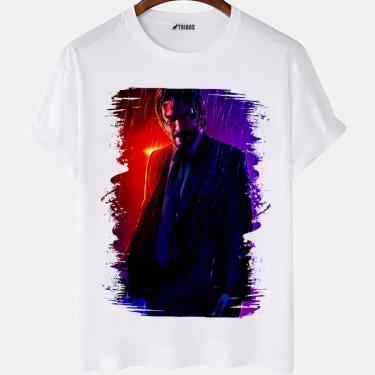 Imagem de Camiseta masculina John Wick Filme Keanu Reeves Capa Camisa Blusa Branca Estampada