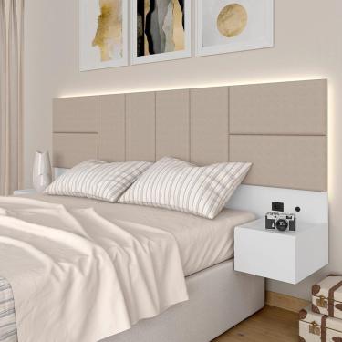 Imagem de Cabeceira Suspensa Cama Queen Com Led Malibu Bran/bege - M. Arapongas