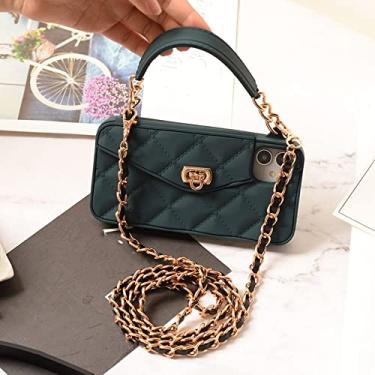 Imagem de Capa de carteira para iphone 13 12 11 pro max mini 8 7 6 plus xs max soft silicone slot para cartão bolsa bolsa capa de telefone com corrente longa, verde escuro, para iphone 11promax