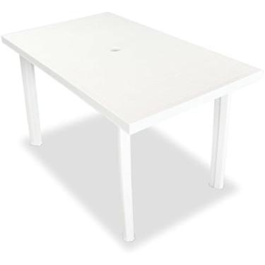 Imagem de Mesa De Jardim Branca, Com Um Orifício Para Guarda-sol, Mesa De Jantar De Ar Ou Mesa De Varanda De Pátio, Plástico 126 X 76 X 72 Cm,bonny369