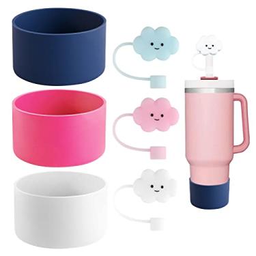 Imagem de Abnaok Bota de silicone para Stanley 1,134 g Quencher & IceFlow Flip 30, copos de 567 g, livre de BPA, reutilizável, capa protetora, 3 peças, capas de ponta de canudo de nuvem, à prova de poeira,