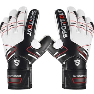 Imagem de Sportout Luvas goleiro: jovens/adultos, aderência forte, proteção digital. Latex 4+3 mm: proteção superior contra lesões. (Preto, 9)