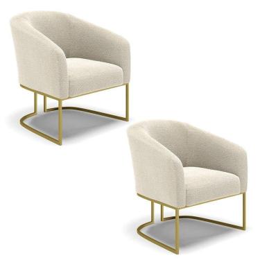 Imagem de Kit 2 Poltronas Stella Bouclê Base Metálica Industrial Dourado - D`rossi Cor Bege