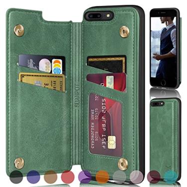 Imagem de SUANPOT 【Capa carteira com bloqueio de RFID para iPhone 7 Plus/8 Plus com suporte para cartão de crédito, capa flip book de couro PU, capa para celular mulheres e homens para Apple 8Plus, verde