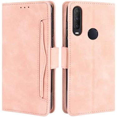 Imagem de Capa Alcatel 3L 2020, Alcatel 1V 2020, Alcatel 1S 2020, capa carteira de couro flip à prova de choque com suporte para cartão para Alcatel 3L 2020 (rosa)
