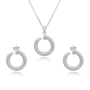 Imagem de Conjunto Prego Cravejado Zircônias Folheado Ródio Branco - 31 -, UNICO