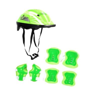 Imagem de Dynwave Conjunto de capacete de bicicleta infantil com protetores de pulso, equipamento bonito capacete de skate com joelheiras para skate patins crianças, Verde