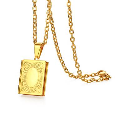Imagem de OIDEA Colar com medalhão para mulheres e homens: colar com medalhão de foto de livro religioso vintage de aço inoxidável com fotos e joias e presentes, 22 inch Chain, Aço inoxidável, Sem Pedra