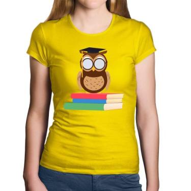 Imagem de Baby Look Algodão Coruja Estudante - Foca na Moda, Amarelo, G