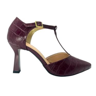 Imagem de Scarpin Feminino Bico Fino Croco Salto Taça 8cm 197 (Marsala, BR, Adulto, Numérico, 37)