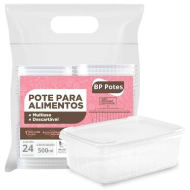 Imagem de Pote Descartável 500ml Retangular Freezer Microondas Marmita Fit Com Tampa (24 Unidades)
