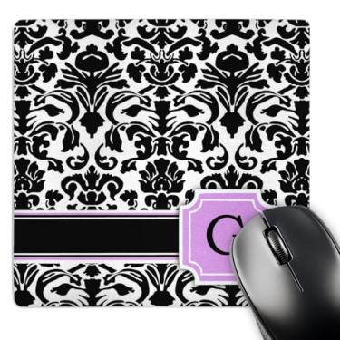 Imagem de 3dRose Mouse pad LLC 20 x 20 x 0,65 cm, letra G pessoal, monograma, rosa, preto e branco, padrão damasco feminino elegante carta personalizada (mp_154382_1)