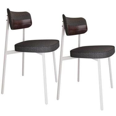 Imagem de Kit 02 Cadeiras Estofada Para Sala De Jantar Astrid Branco C01 Linho Preto Courino Café - Lyam Decor