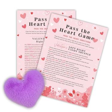 Imagem de NYCTUG Jogo Pass The Heart para o Dia dos Namorados, 2 cartas de jogo esquerda-direita e 1 coração fofo, jogo em grupo e lembrancinha de festa (lavanda) - A07