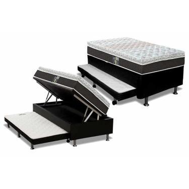 Imagem de Cama Box Baú C-auxiliar Solteiro: Colchão Molas Castor Pocket Class Híbrido + Base Crc Courano Black(88x188)