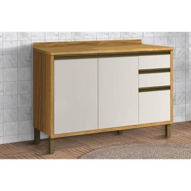 Imagem de Gabinete P- Pia Cozinha Balcão C- Tampo Tempranillo C- 2 Portas E 3 Gavetas 120cm Amendoa-off White - Ronipa