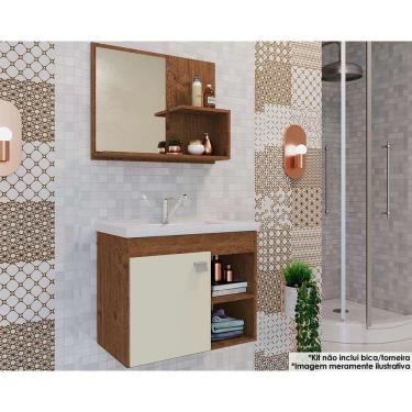 Imagem de Balcão Para Banheiro Suspenso LótuSem bia Com Cuba 55cm E Armário Com Espelho Amendoa-off White - Mgm